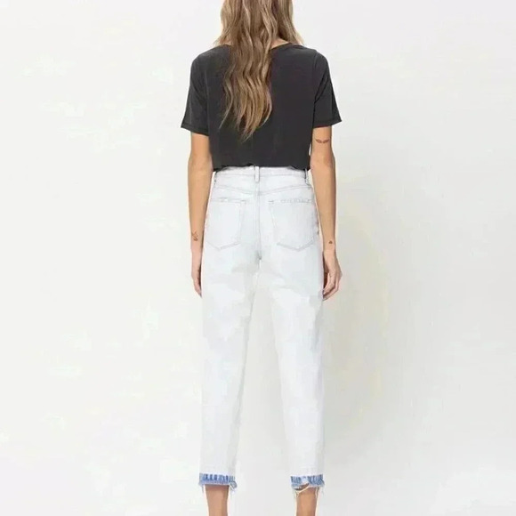 Nectar Stone Dust - Distressed Button Up Mom Jeans with Let Out Hem - Picture 3 of 7